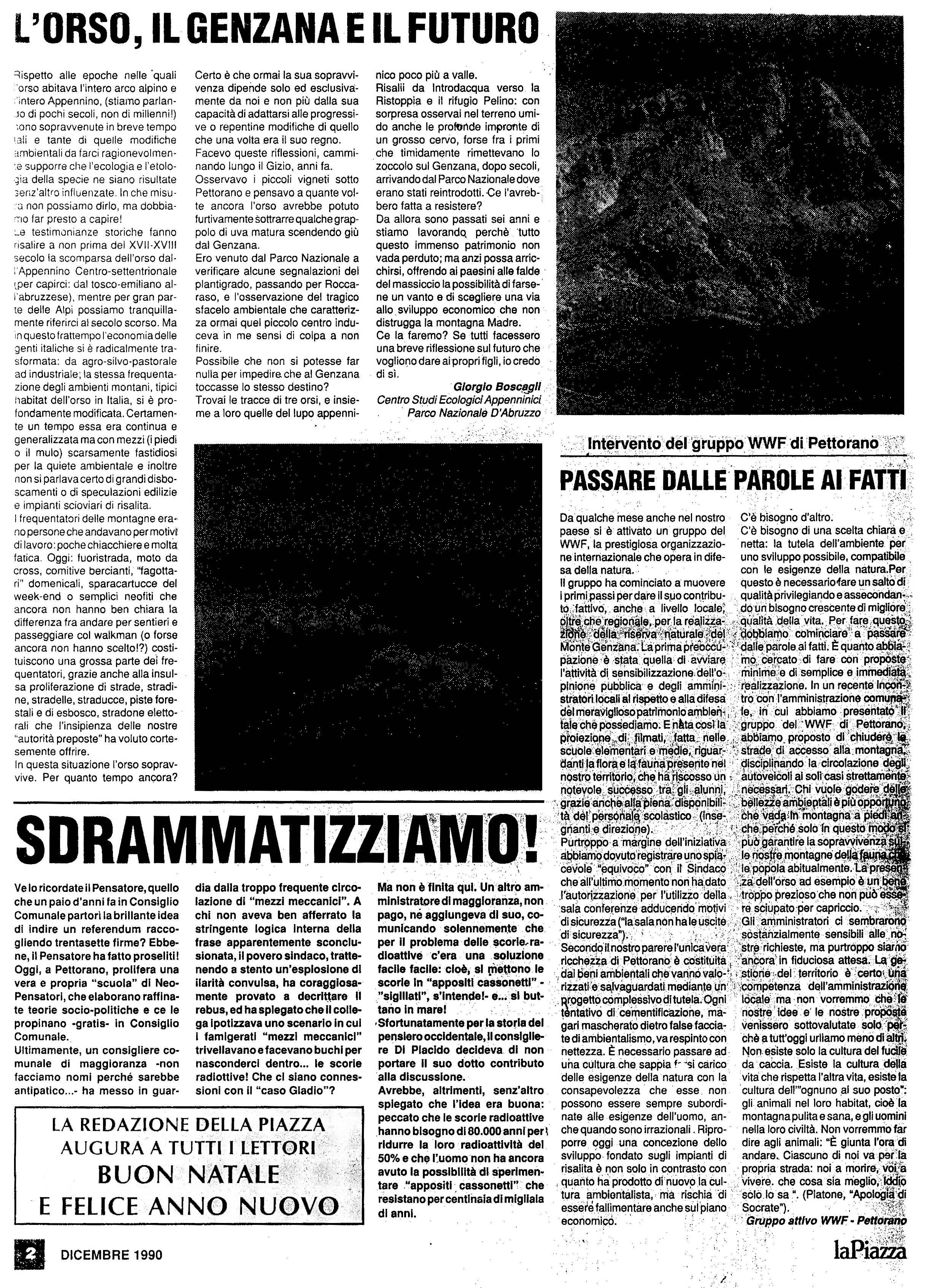 1990.12.01.b La Piazza. articolo Boscagli e WWF Locale